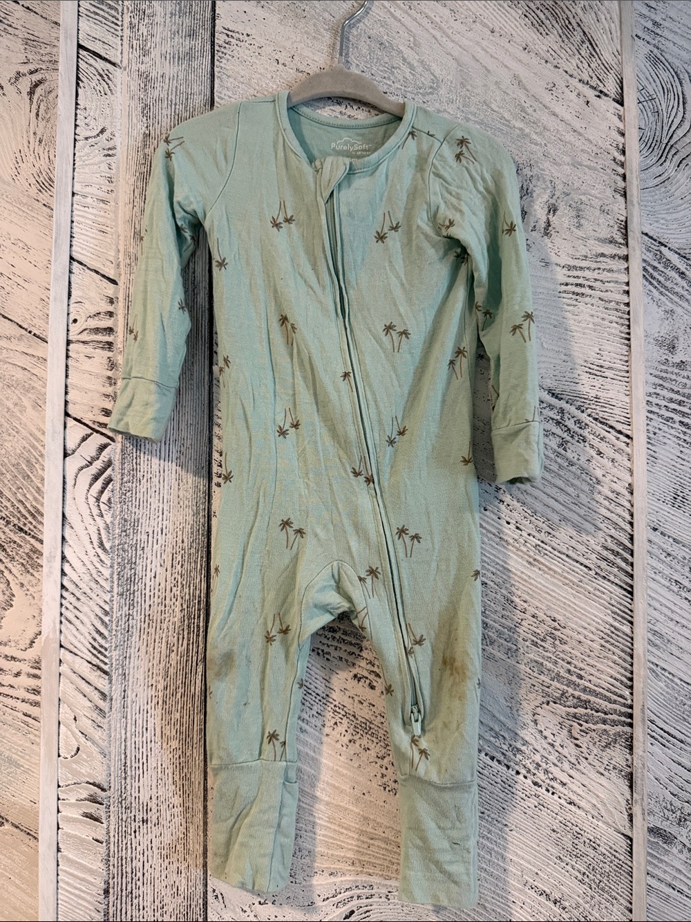 Purebaby Mint Green Palm-Print Organic Cotton Footie